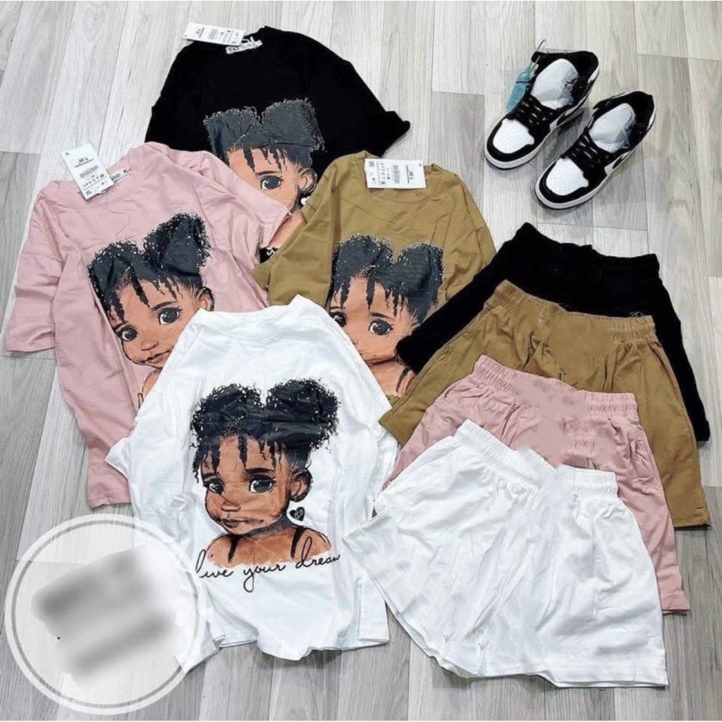 Set Bộ Cotton Đùi In Hình Cô Gái Nhí Nhảnh - SBN_112