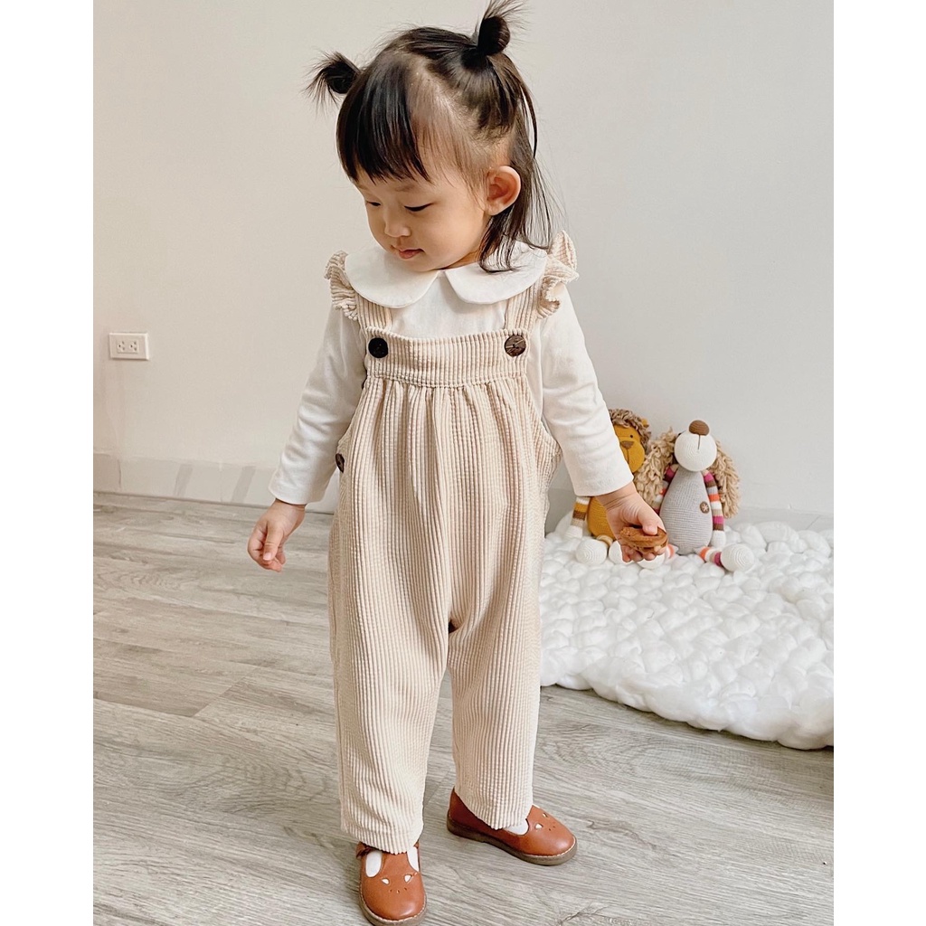 Áo thun cotton cổ sen cho bé gái BERRYBABY Áo dài tay cotton trắng Hàn Quốc cao cấp  - Áo Aria