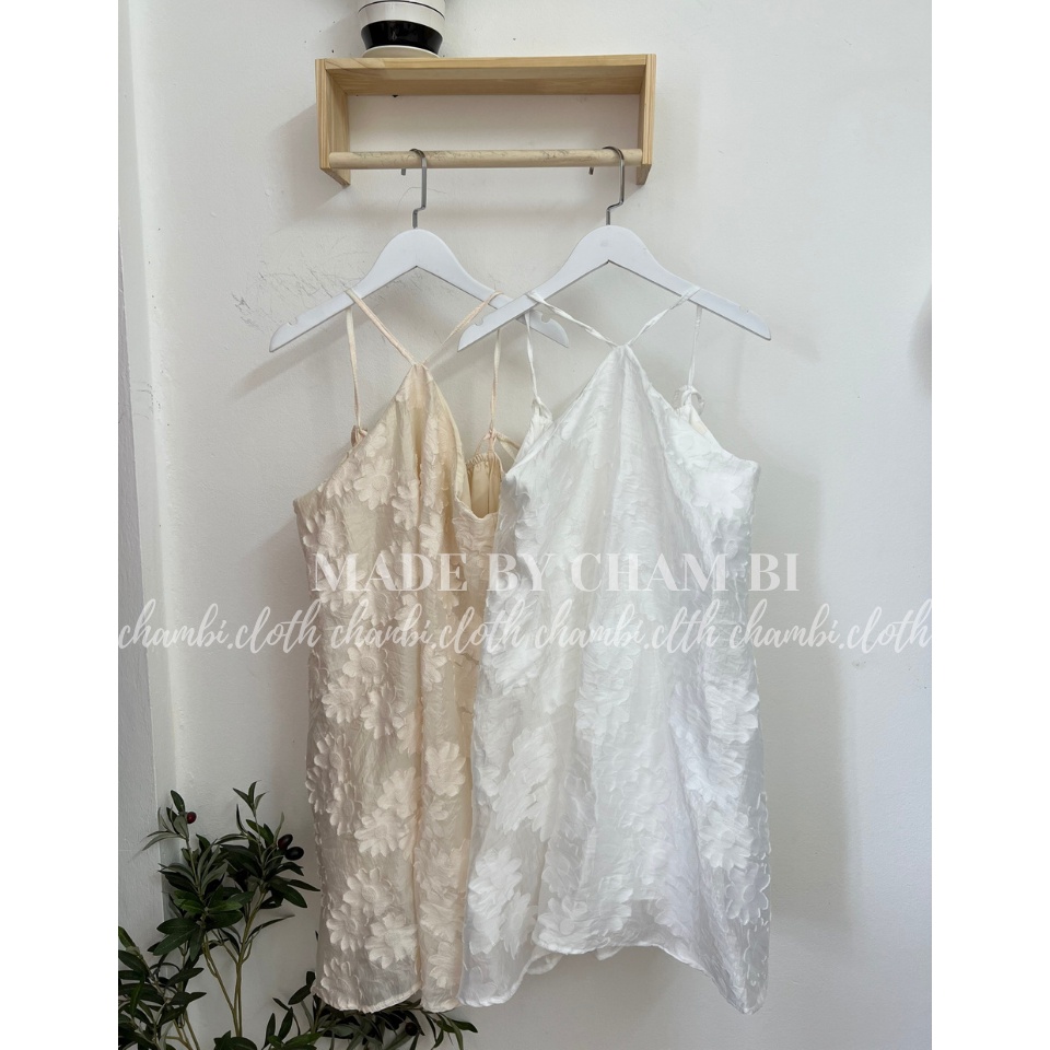 Váy kiểu Hàn Quốc V.120, Váy midi voan cổ yếm 2 lớp nơ lưng họa tiết hoa nổi tiểu thư - Thời trang nữ Chấm Bi