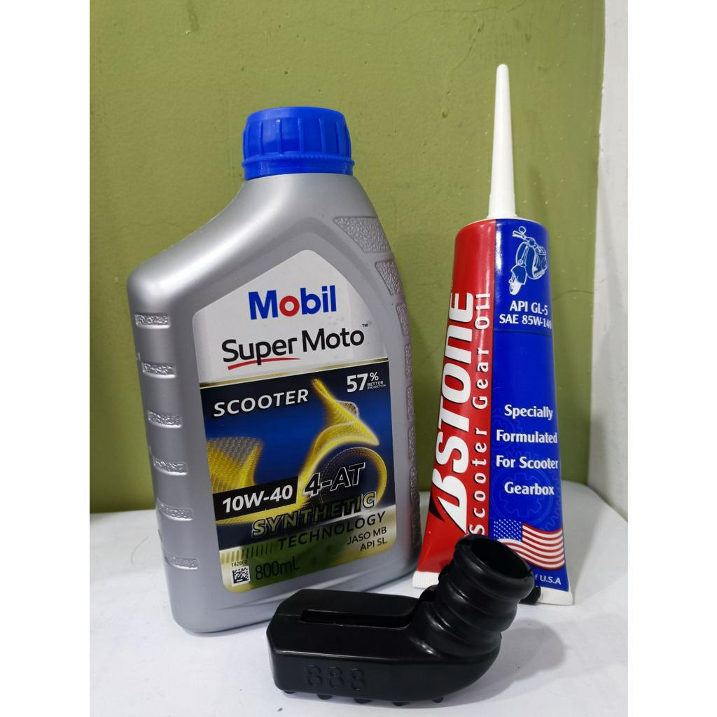 ( KM Tặng Bọc Chân Chống Cao Su) Combo Dầu Nhớt Tay Ga Mobil Scooter 10w40 800ml (0.8L) + Nhớt Lap Bstone Gear 120ml