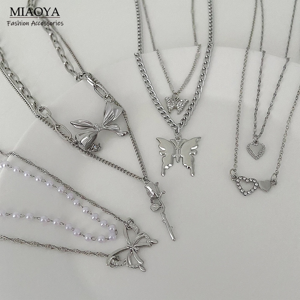 Vòng cổ Nhiều Lớp Mặt Hình Bướm Phong Cách Punk Cho Cặp Đôi