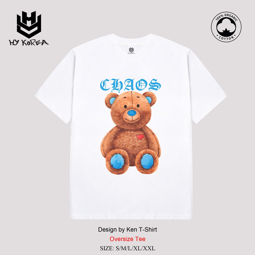 Áo Thun Tay Lỡ HY Korea In Hình Gấu Chaos Form Rộng Tay Lỡ 22.