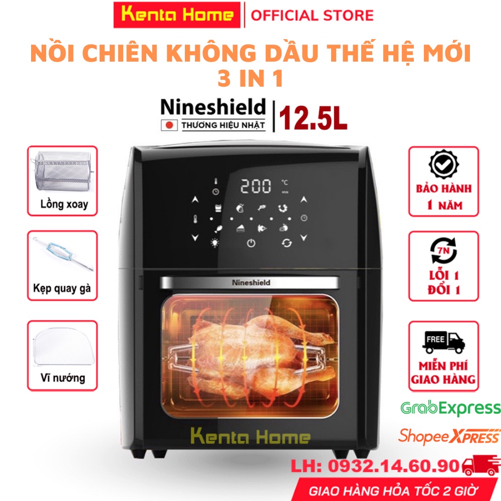 Nồi Chiên Không Dầu Nineshield Chính Hãng Dung Tích 12.5 Với Công Nghệ Nhật Bảo Vệ Sức Khoẻ Loại Bỏ Dầu Mỡ - BH 1 Năm