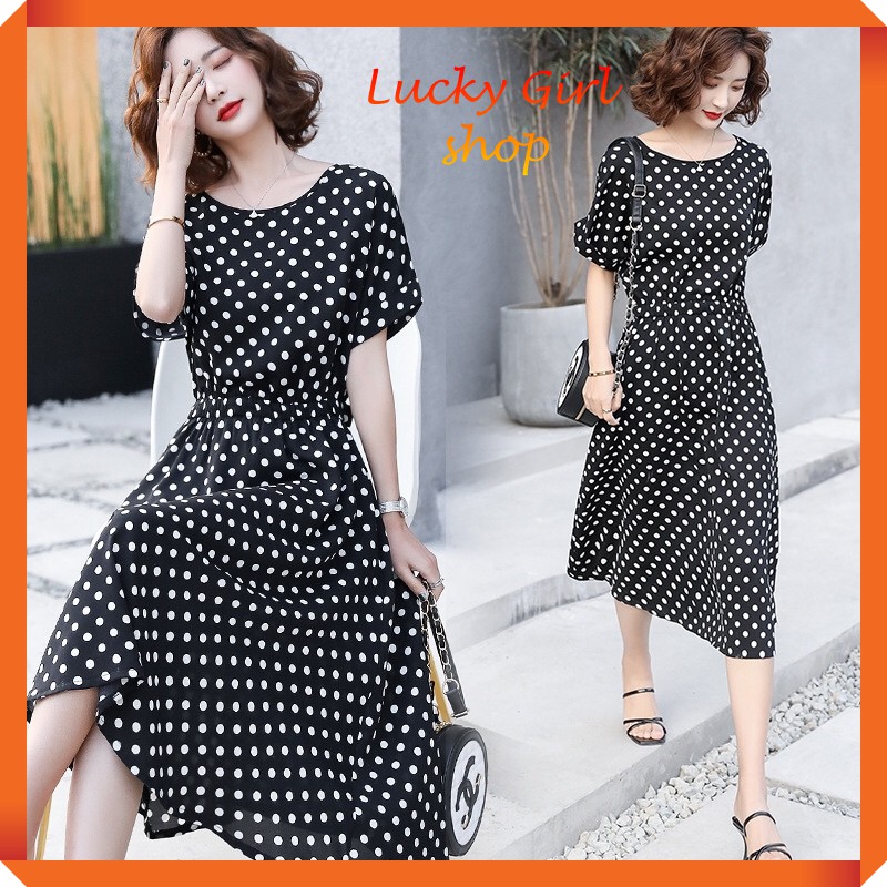 Đầm Thun Chấm Bi Tay Ngắn Big Size XL - 3XL - Lucky Girl shop