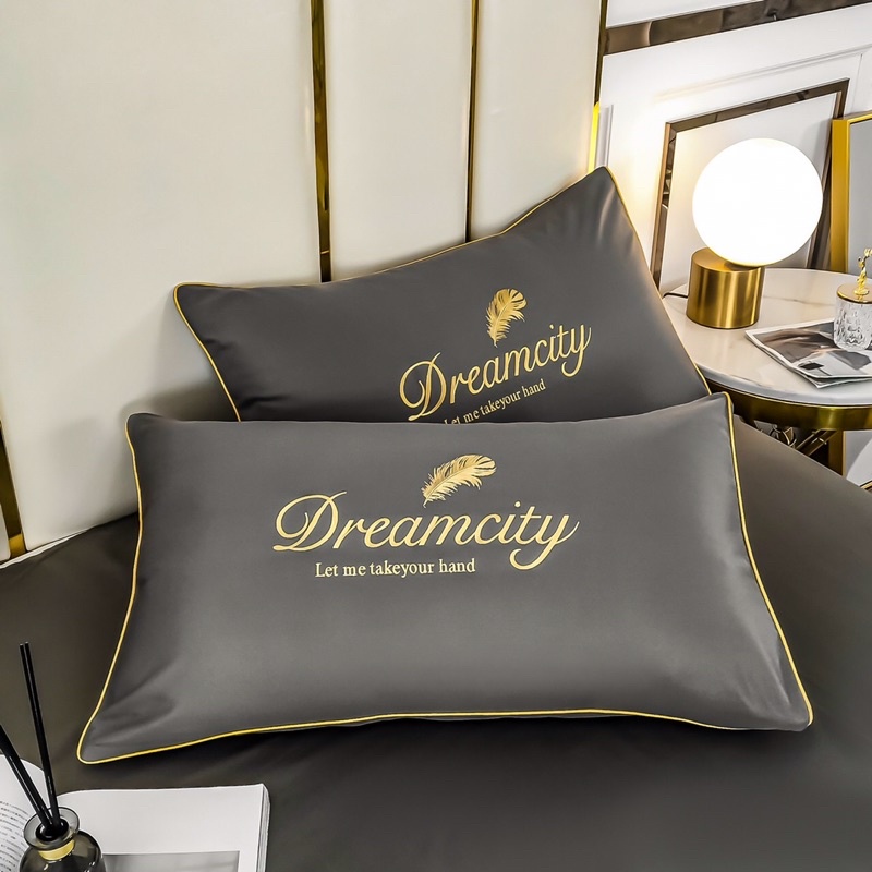 Bộ Chăn Ga Gối Phi Lụa Lông Vũ Dream City Mềm Mịn Họa Tiết Ngựa Thêu Tinh Tế Sang Trọng
