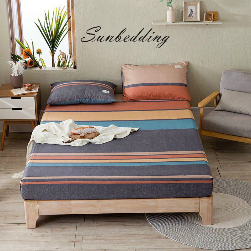 [MUA 1 TẶNG 8]  bộ ga giường ga gối  cotton tc mẫu kẻ SUNNYBEDDING miẽn phí bo chun