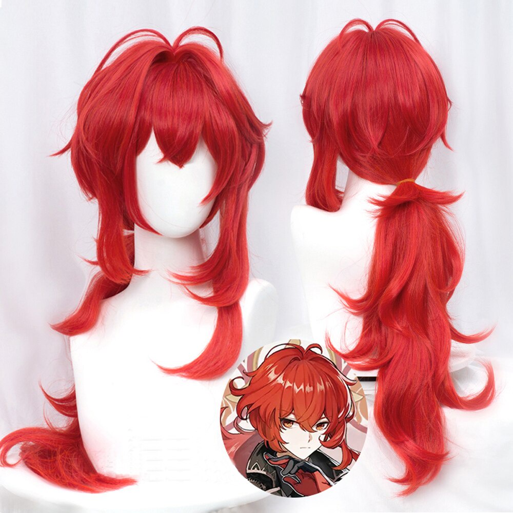 Peruca de cabelo sintético genshin venti keqing, peruca de cabelo sintético resistente ao calor com kaeya lumine aether