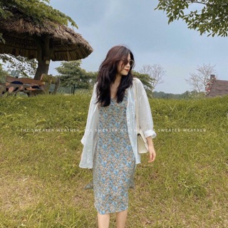 Set đầm hoa + áo khoác