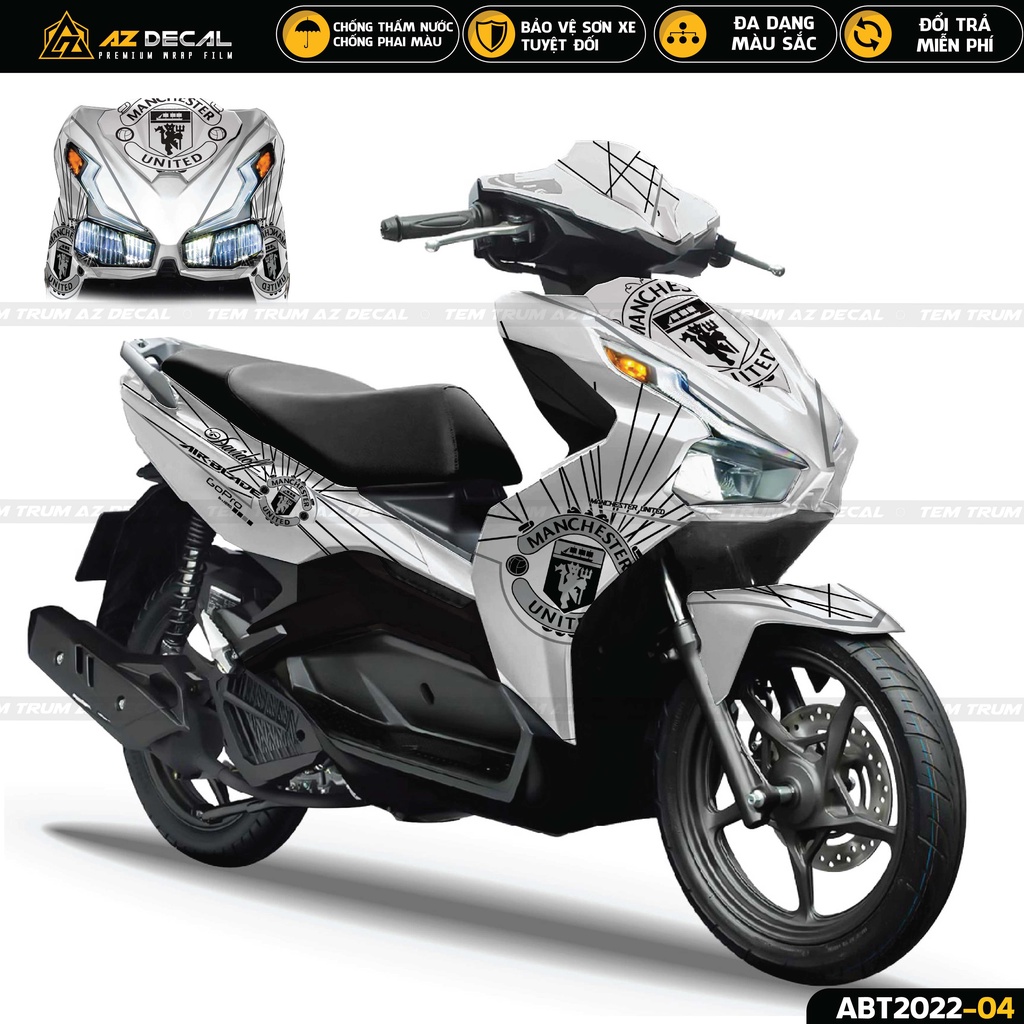 Tem Trùm Xe Air Blade 2020 - 2022 Mẫu Manchester United | ABT2022-04 | Decal Dán Xe AB Mẫu MU Đẹp, Bảo Vệ Sơn Xe
