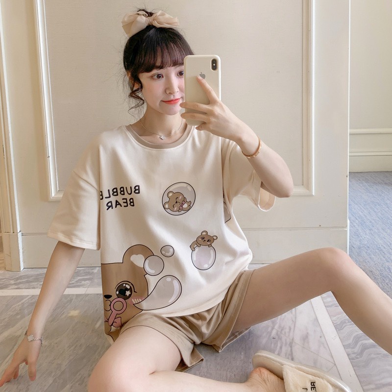Đồ bộ Nữ mặc nhà cộc tay, quần đùi chất cotton mềm mát với họa tiết siêu dễ thương BC12 (bầu bí nhỏ bon chen)