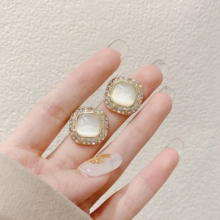 Khuyên Tai Kim Bạc 925 Đính Đá Opal Siêu Sáng Bóng Thanh Lịch Thời Trang Hàn Quốc Cho Nữ