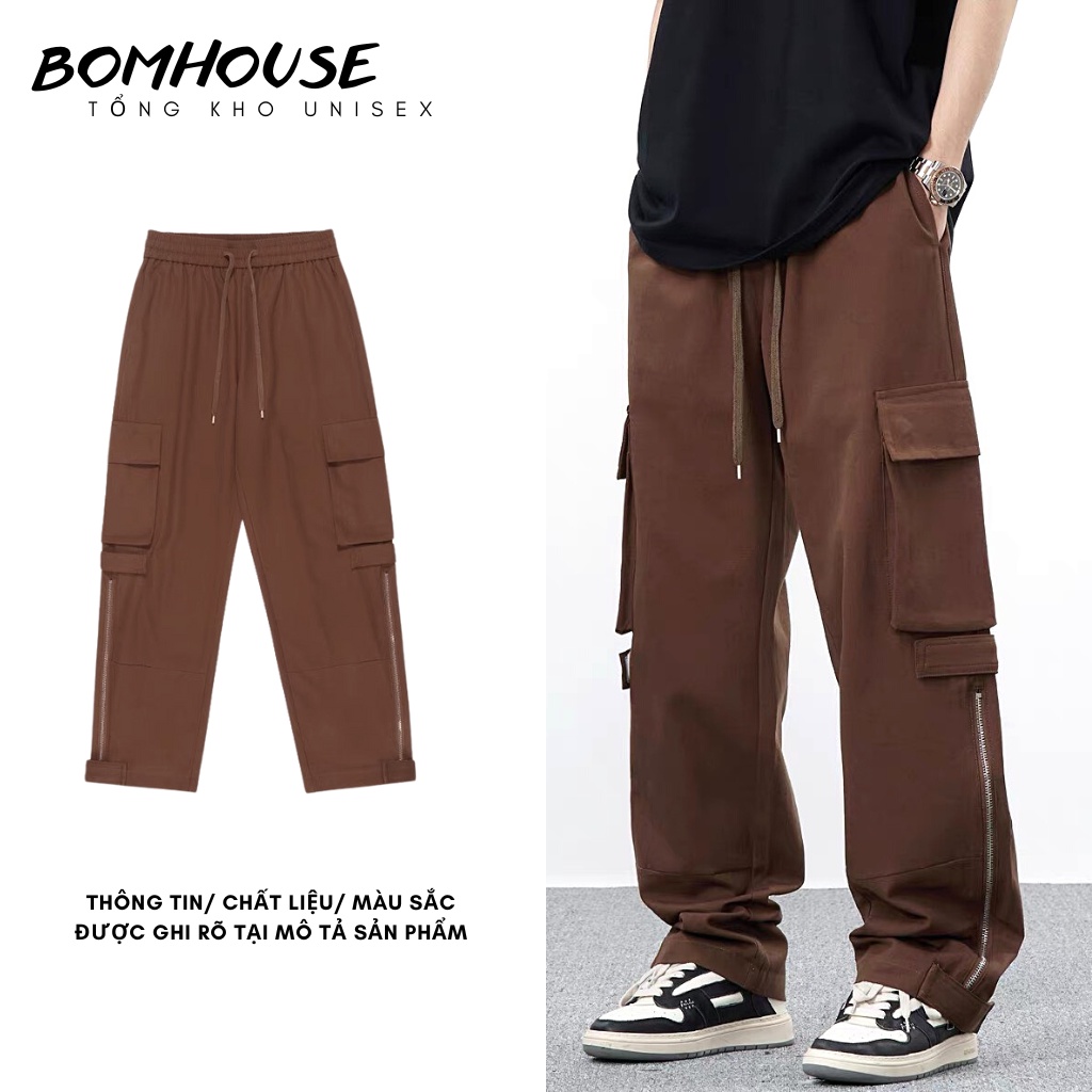 Quần Kaki Ống Rộng Túi Hộp Nam Nữ Bom House
