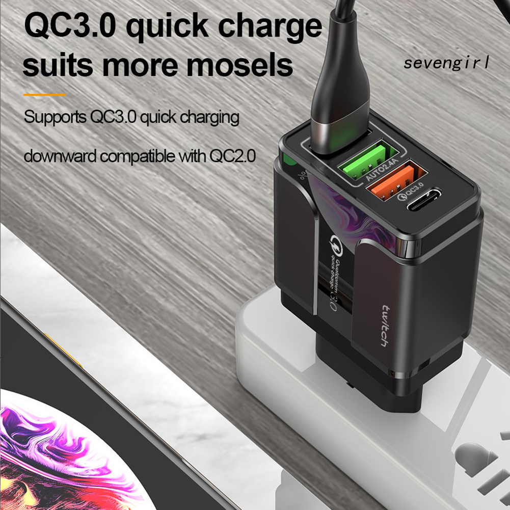 Bộ Sạc Nhanh 3 Cổng Usb Qc3.0 Pd3.0 Loại C Cho Điện Thoại Di Động