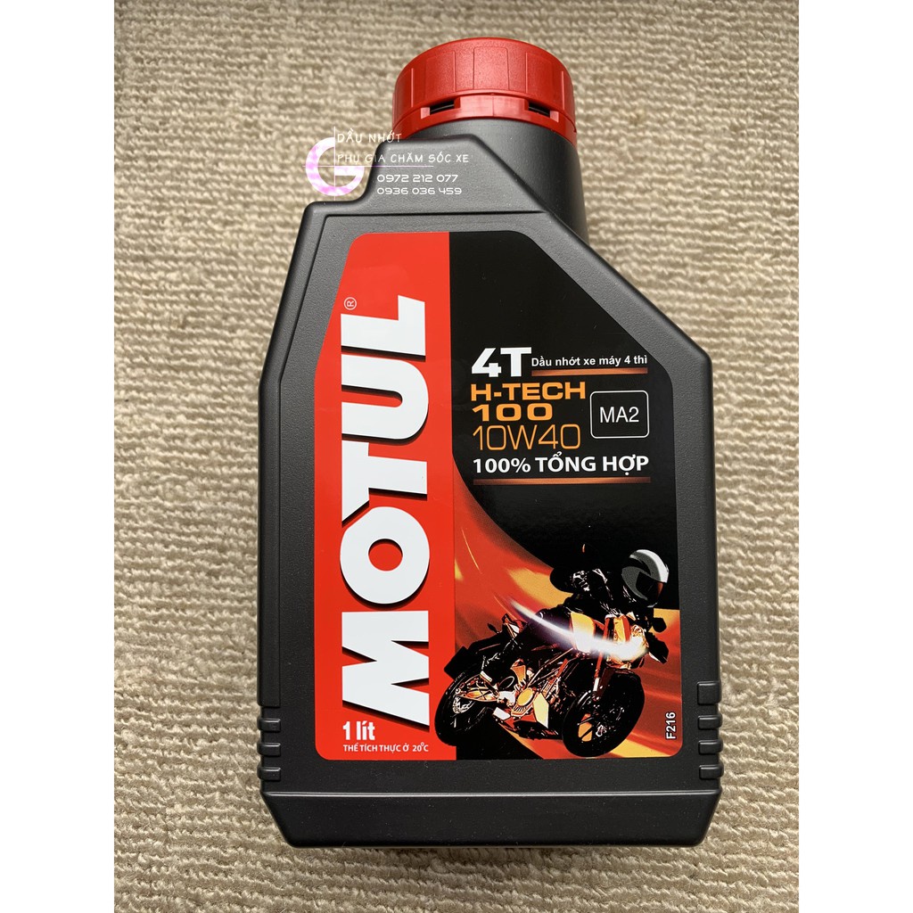 Dầu nhớt Motul H-Tech 100 10W-40 giá rẻ, tổng hợp toàn phần cho xe số, xe côn tay Winner, Raider, Exciter, CBR