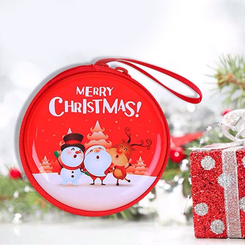 Túi ví tròn noel, hộp đựng tai nghe tiền xu, bóp tiền lẻ tiền xu, làm móc chìa khoá