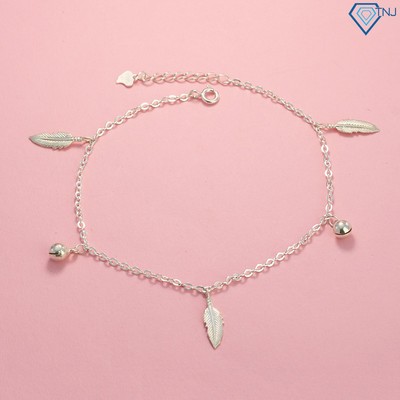 Lắc chân nữ có chuông giá rẻ hình chiếc lá bạc đẹp LCN0074 Trang Sức TNJ
