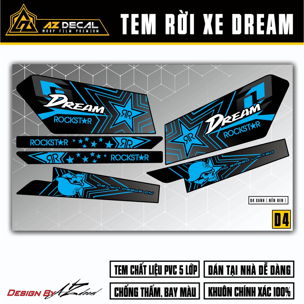 Tem Super Dream Mẫu Rockstar | D4 | Tem Rời Dream Việt, Thái Chống Nước, Bền Màu, Chất Liệu PVC Cao Cấp