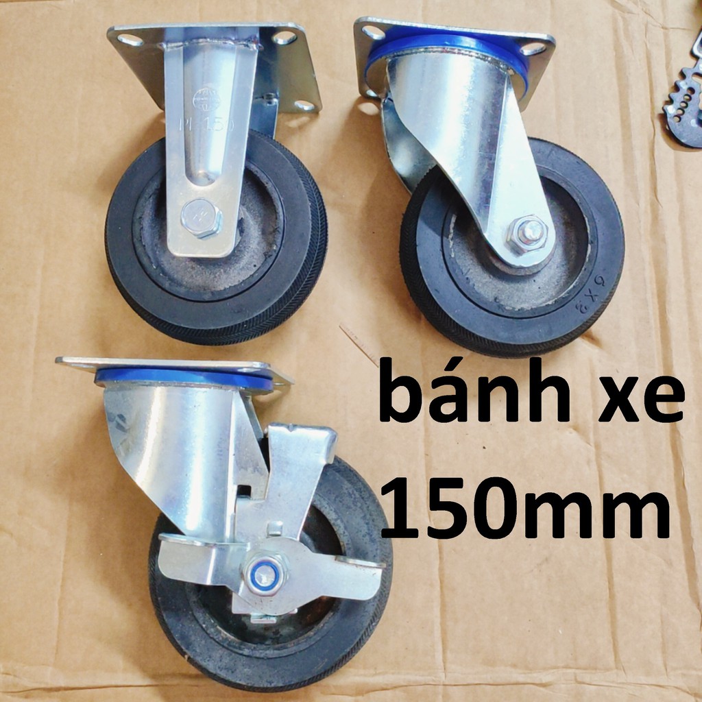 Bánh xe đẩy chịu lực cao, đường kính 150mm, bánh gang, viền cao su (loại tĩnh/ quay/khóa)