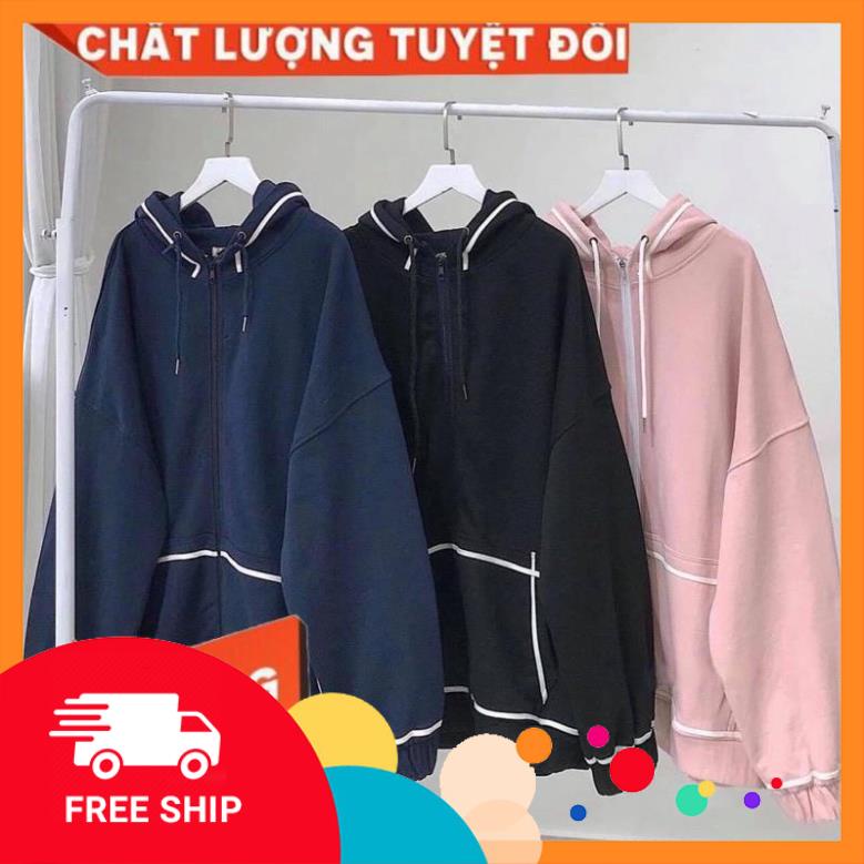 Áo Hoodie Kéo khoá Viền Trắng Chất Nỉ Dày Dặn