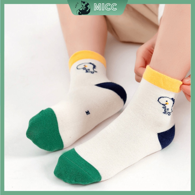 Set 5 đôi tất cotton in hình khủng long xinh xắn cho bé trai từ 1-12 tuổi