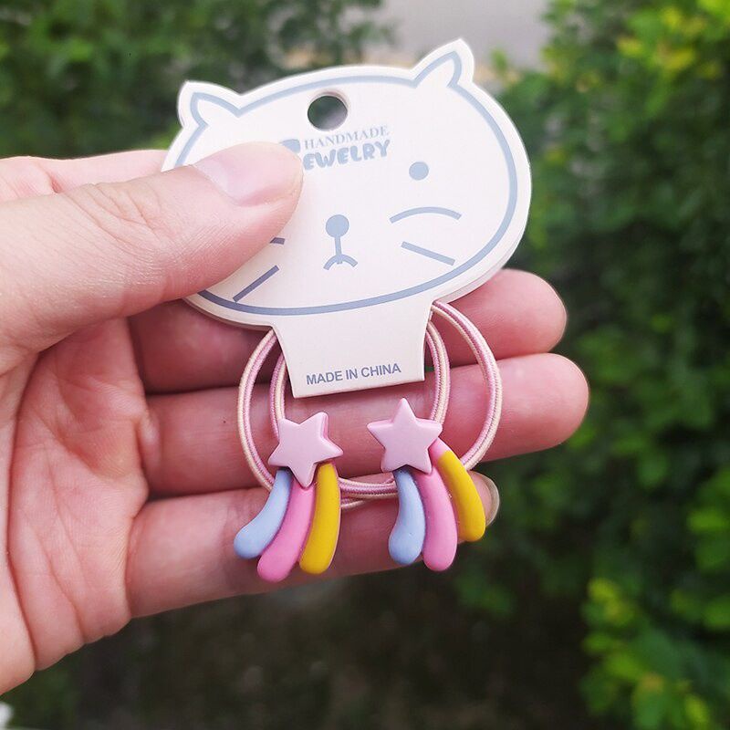 Set 2 Dây Cột Tóc Co Giãn Hình Cầu Vồng Dễ Thương Cho Bé