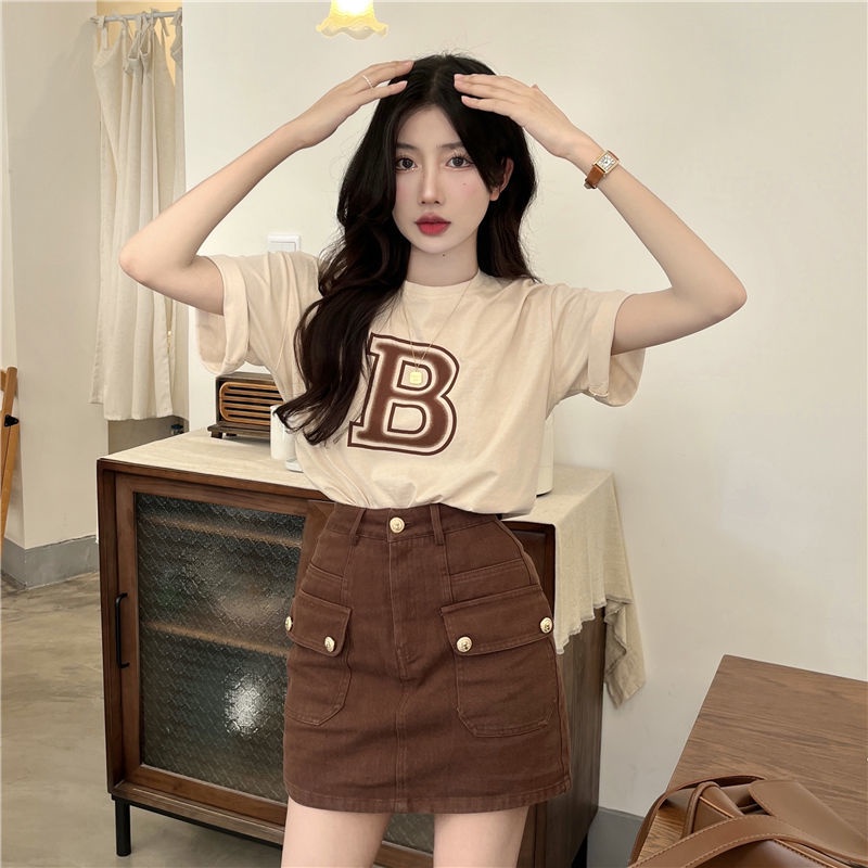 Áo thun T-shirt cổ tròn tay ngắn in hình chữ cái thời trang mùa hè mới 2022 phong cách