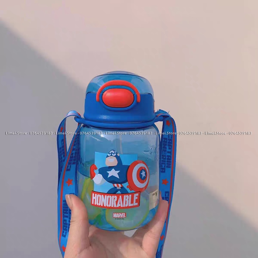 Bình nước ống hút kèm dây đeo cao cấp Disney Minnie Spiderman 480ml cho trẻ em 2145
