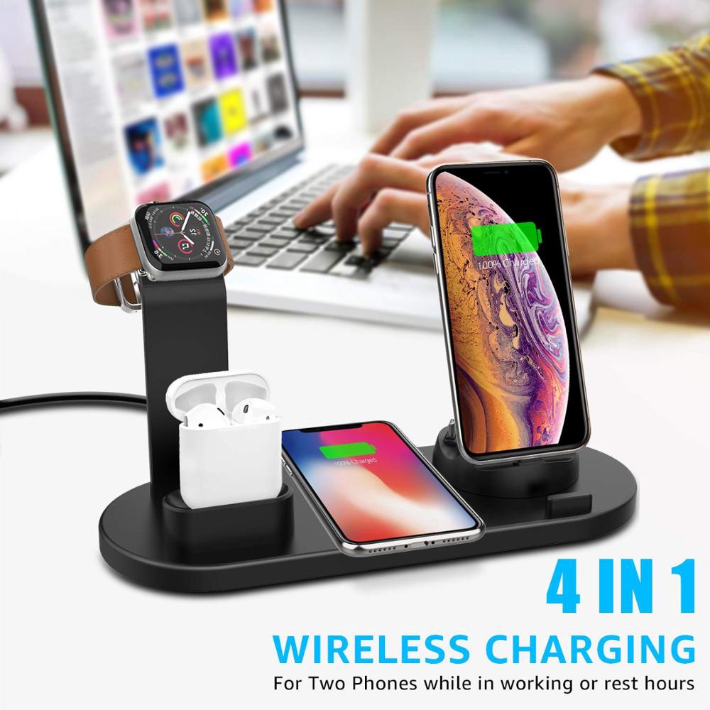 Đế sạc không dây 15W Qi hỗ trợ sạc nhanh cho iPhone 11 XR Samsung S10 S9 Apple Watch Airpods