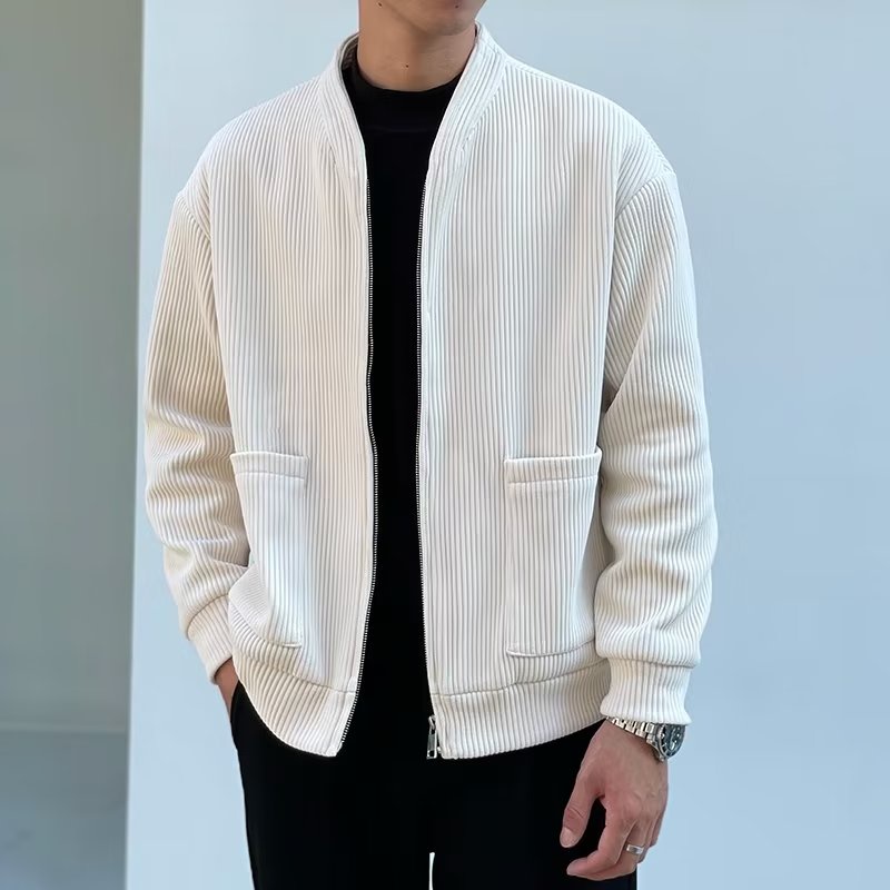 Áo Khoác Cardigan Cổ Đứng Có Khóa Kéo Phong Cách Nhật Bản Thời Trang Thu Đông Cho Nam Size M-3XL