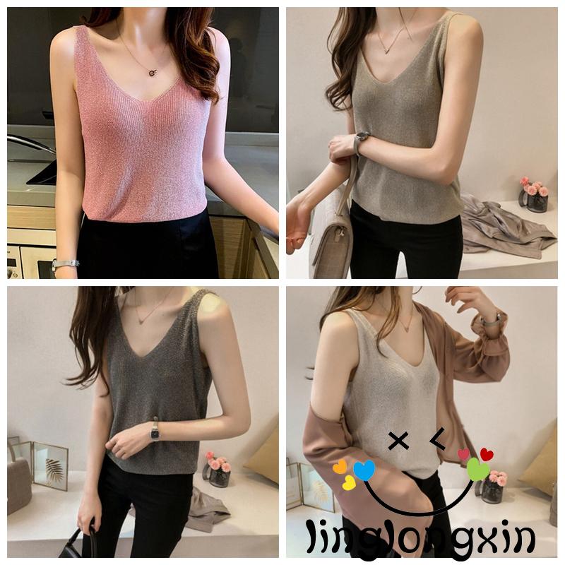 Áo Sát Nách Dệt Kim Thiết Kế Dáng Rộng Cho Nữ