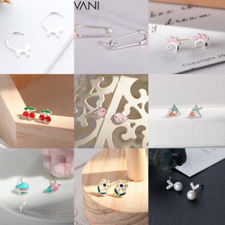 [ 9 Mẫu ] Bông tai mạ bạc 925 chân mèo hồng, ghim băng, cherry đỏ, bánh x kem, tam giác 3 màu, chim hồng, hoa vàng