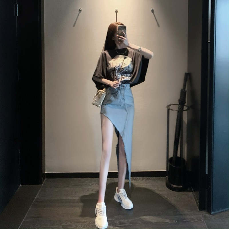 JANE Chân váy  jean denim xẻ tà cạp cao  nữ  mùa hè ẢNH FEELBACK CUỐI 2020 J0103 mẫu mới quyến rũ siêu chất | BigBuy360 - bigbuy360.vn