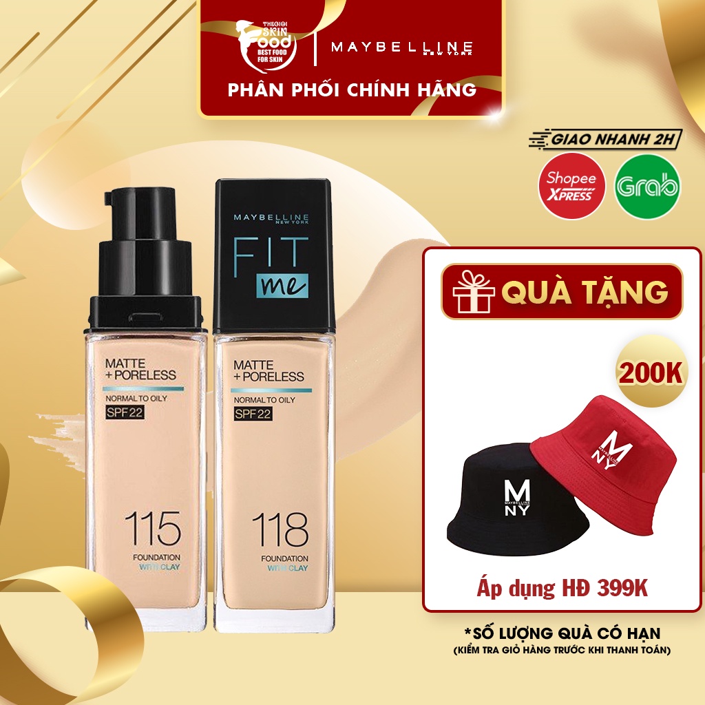 Kem Nền Kiềm Dầu, Cho Lớp Nền Mịn Lì Tự Nhiên Maybelline Fit Me Matte Poreless Foundation SPF22 30ml