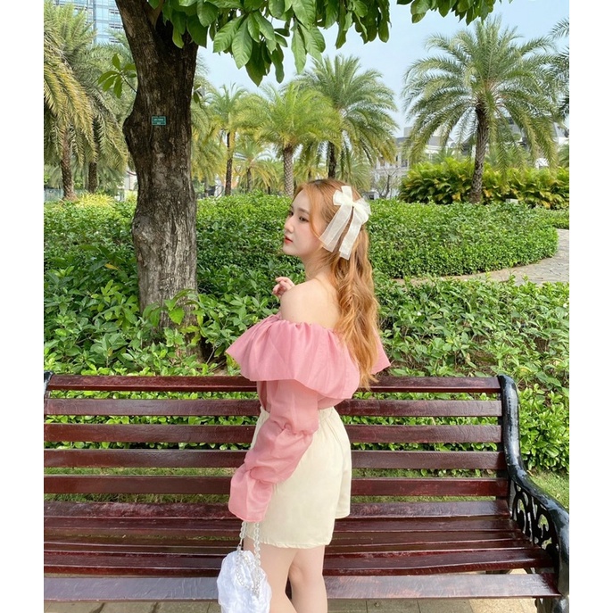 Bộ Áo Trễ Vai Và Quần Short SUNNIE JOLY BY JOLY Vải Voan Năng Động Thoáng Mát Khi Mặc