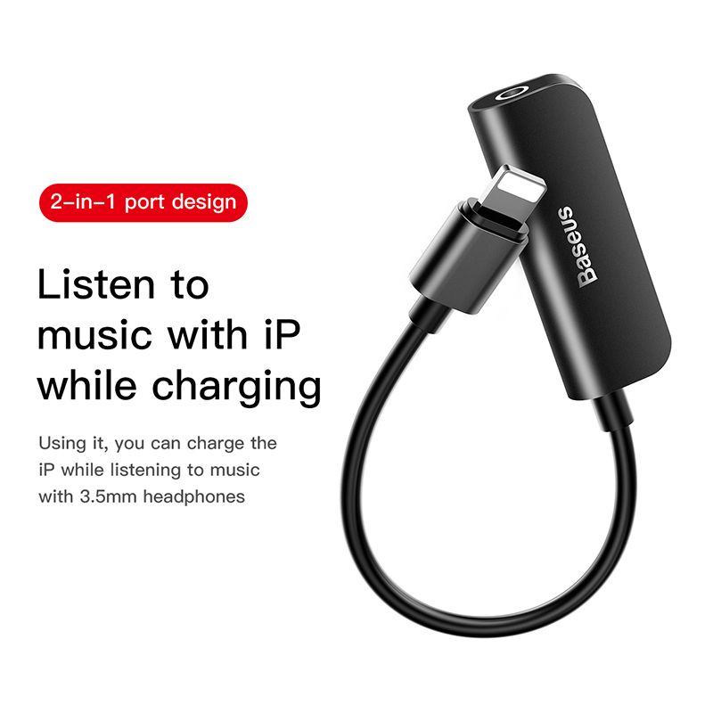 Jack chuyển đổi sạc + tai nghe ( Có mic tai nghe 3.5) Baseus L50