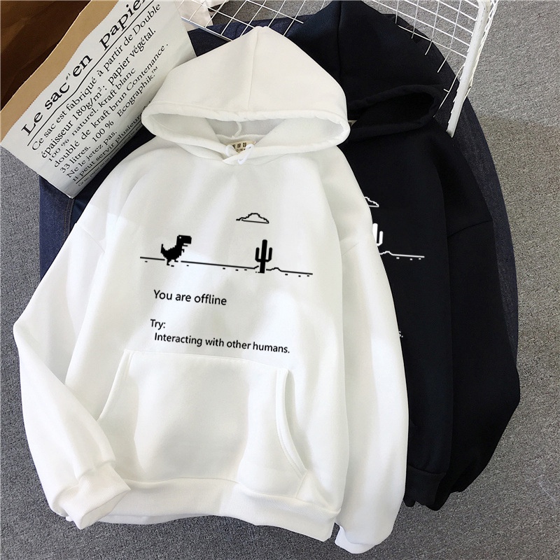 Áo Hoodie Cotton Pha Dáng Rộng In Hình Khủng Long Vui Nhộn Phong Cách Hip Hop Cho Nam