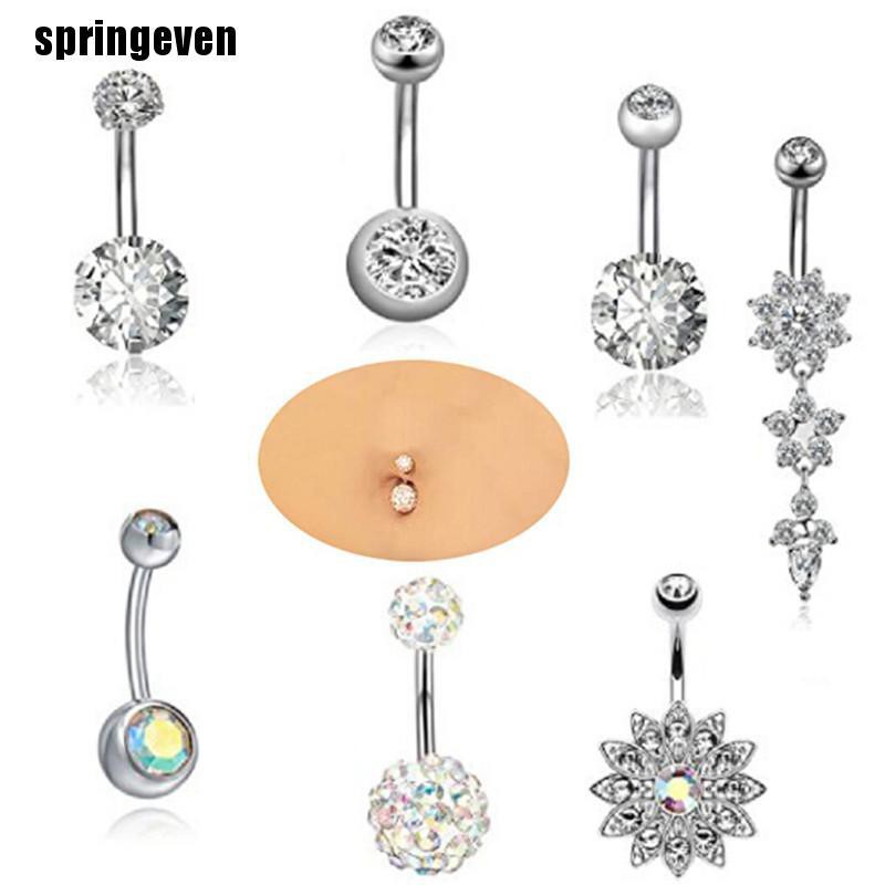 Set 7 Khuyên Rốn Đính Đá Bằng Thép Không Gỉ Cá Tính