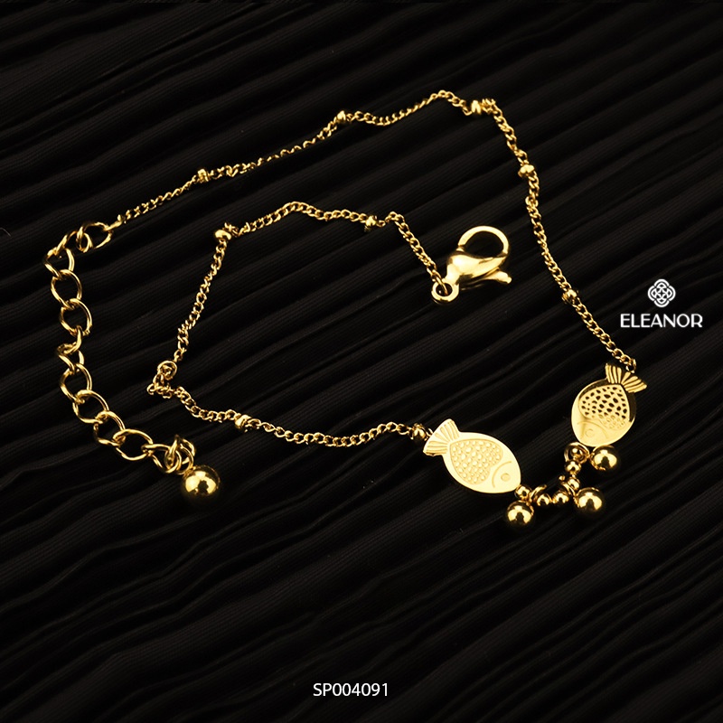 Lắc chân nữ titan Eleanor Accessories mặt hình cá phối bi tròn phụ kiện trang sức xinh xắn dễ thương