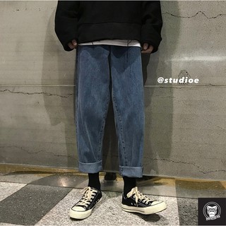 Quần Baggy jean nam nữ ống rộng rách gấu
