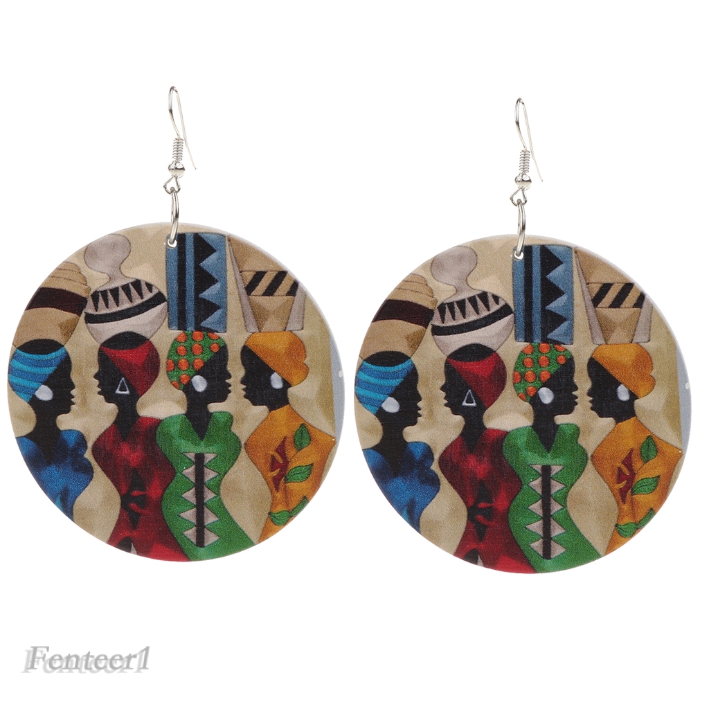 Ethnic Wooden Prints African Girl Jewelry Street Style Earrings for Lady E
