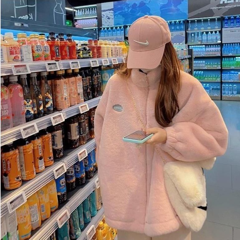 Áo khoác lông thỏ nhân tạo dày dặn giữ ấm mùa thu đông phong cách Hàn Quốc cho nữ