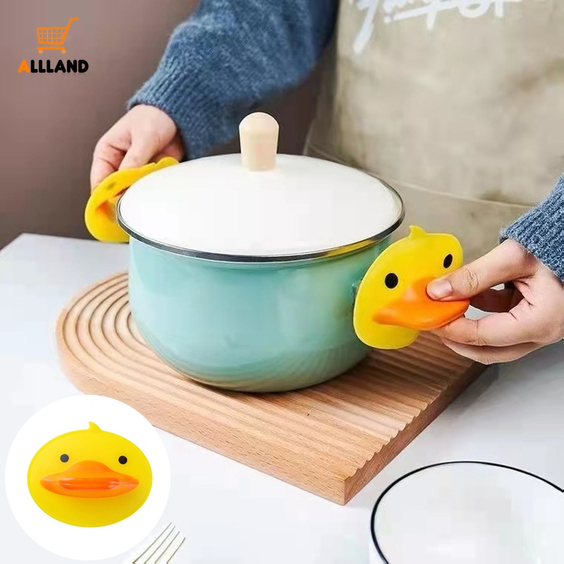 Set 2 Găng Tay Silicon Chống Bỏng Chịu Nhiệt Độ Cao Hình Chú Vịt Màu Vàng Nhỏ Dễ Thương Cho Nhà Bếp