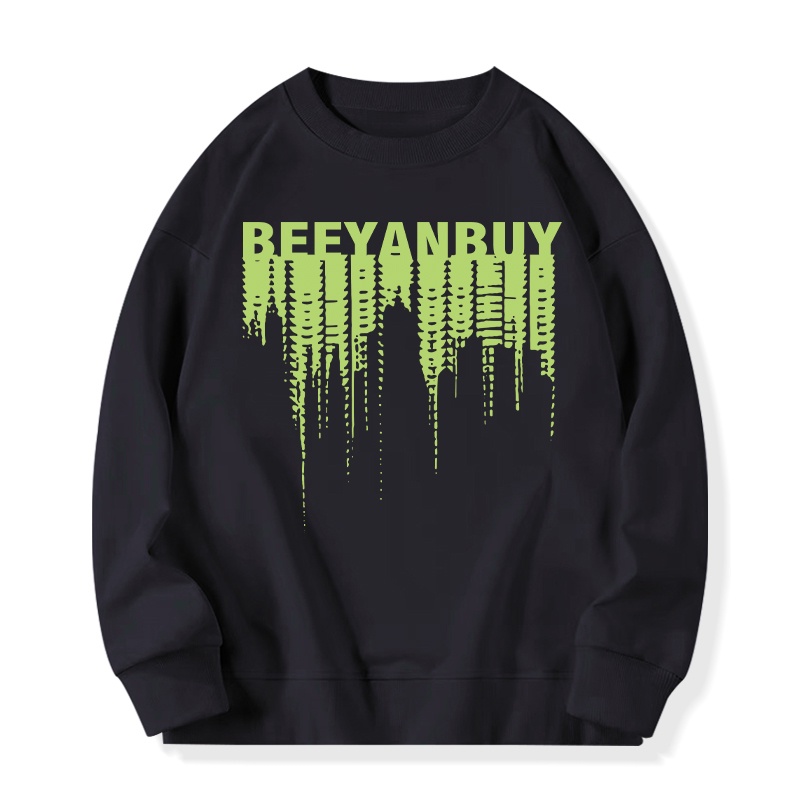 FOCUS Áo Nỉ nữ retro ulzzang BEEYANBUY trắng áo dài tay oversize unisex 100%cotton