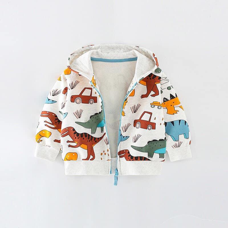 🎀🎀 ÁO KHOÁC NỈ DA CÁ MALWEE HÌNH KHỦNG LONG Ô TÔ BÉ TRAI