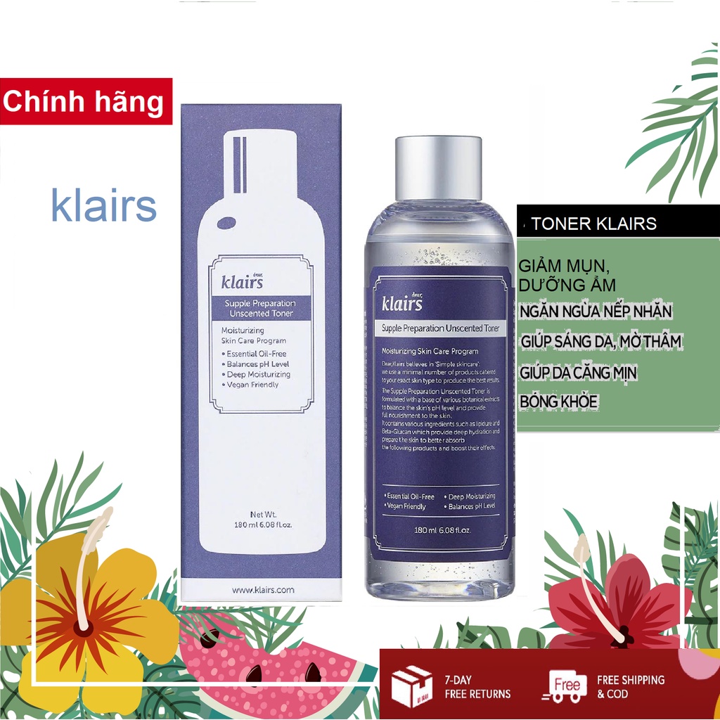 [Mã 153FMCGSALE1 giảm 10% đơn 250K] [Chính hãng] Nước hoa hồng Dear Klairs Supple Preparation toner 180ml