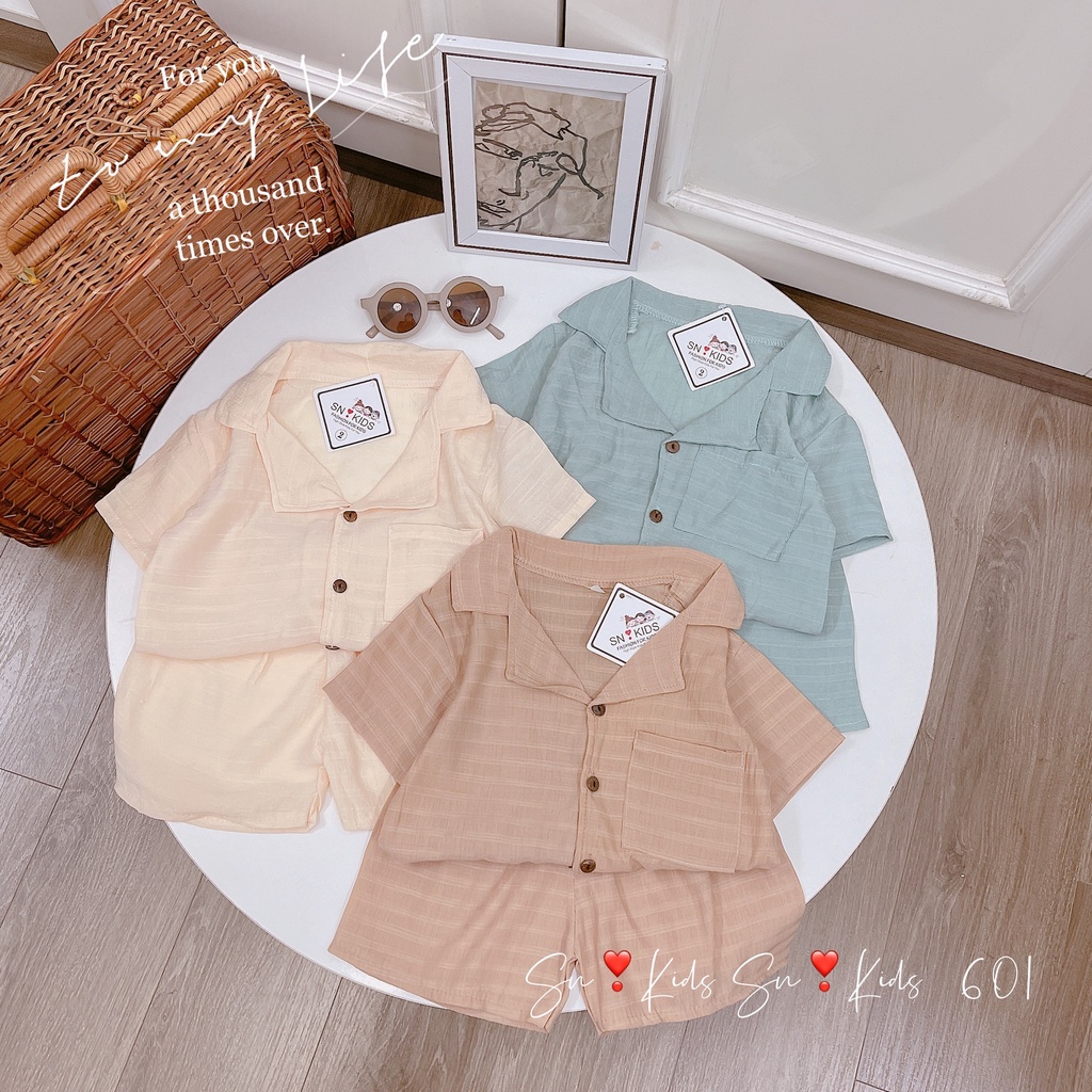 Bộ cộc tay Pijama chất đũi hàn màu basic cực đẹp thu đông bé trai bé gái