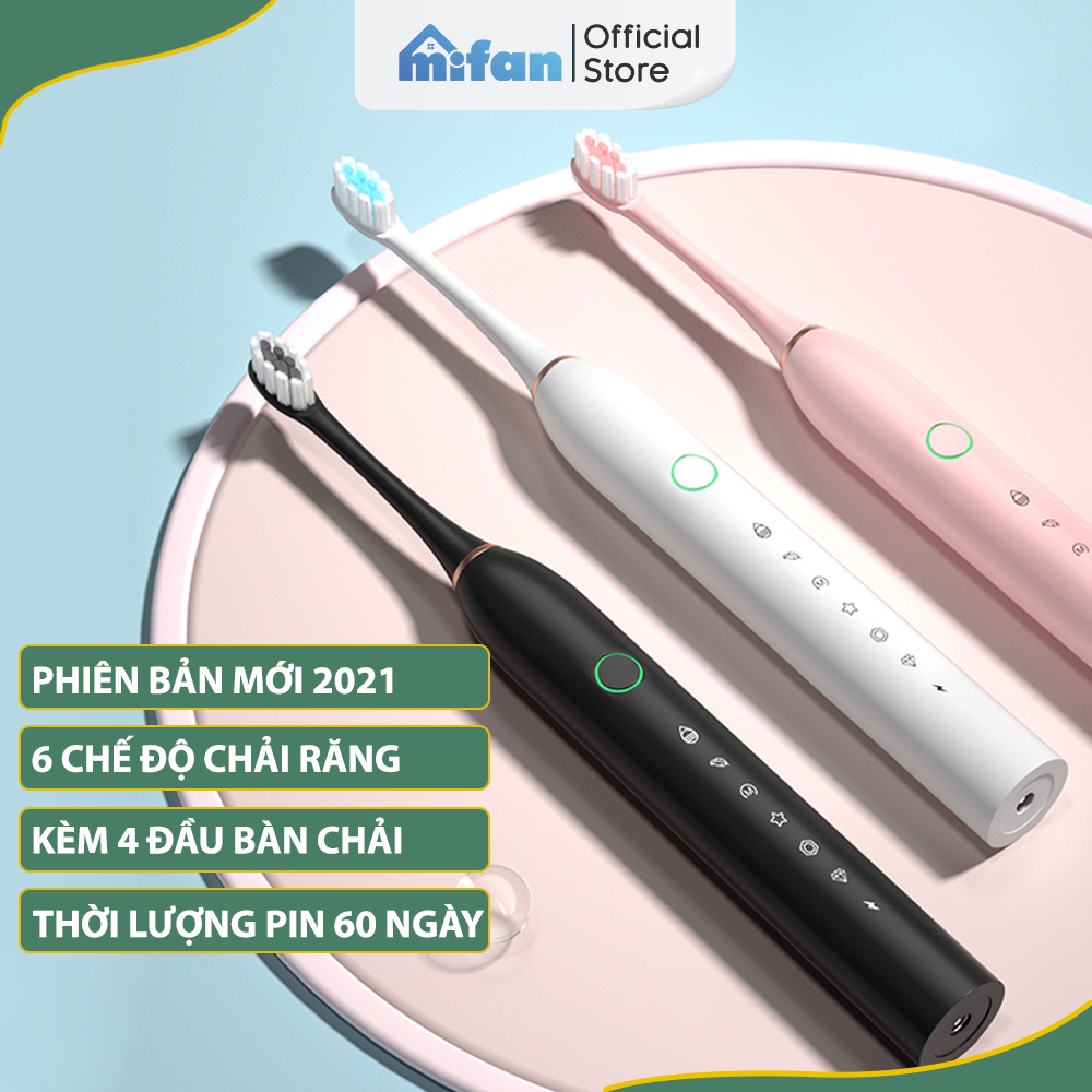 Bàn Chải Điện Mifan Sonic X2 Model 2021 - Bàn chải đánh răng máy sóng âm công nghệ Đức - Tặng kèm 3 đầu bàn chải