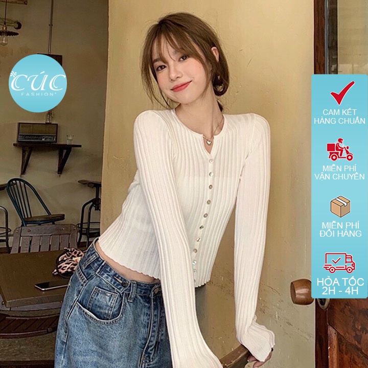 Áo len tăm nữ Cúc Fashion dài tay kiểu hottrend cao cấp siêu đẹp vải mềm thun trắng đen nhiều màu áo len cổ  khuy AL030
