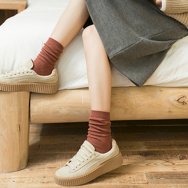 Tất vớ nữ nam cao cổ dài trắng dễ thương hàn quốc đẹp iLita chân thấp nhún đủ màu trơn đen, đỏ, vàng, xám, xanh
