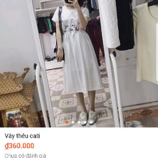 Đầm xoè midi thêu hoa Cati
